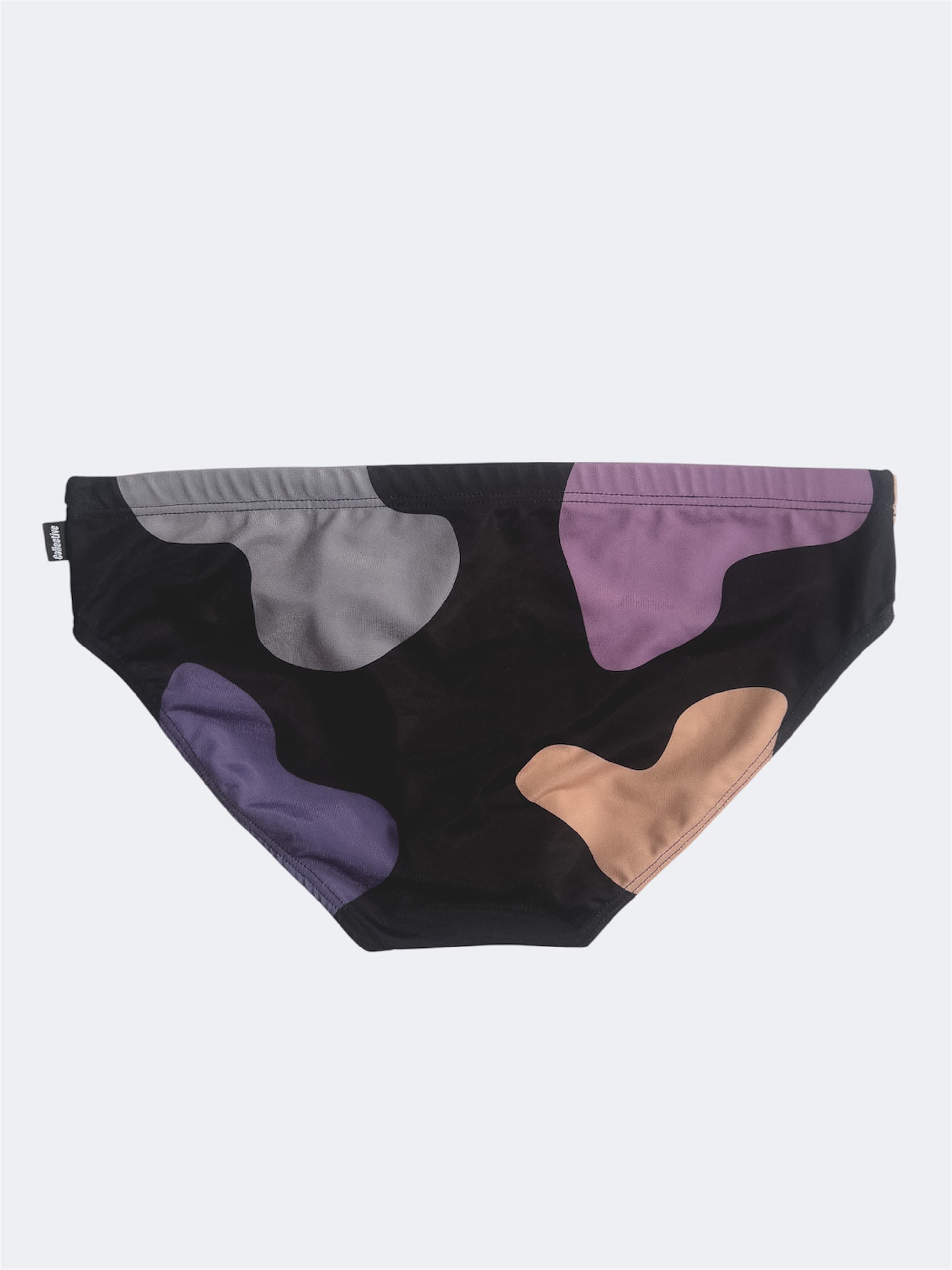 Multicolored swim briefs on a white background